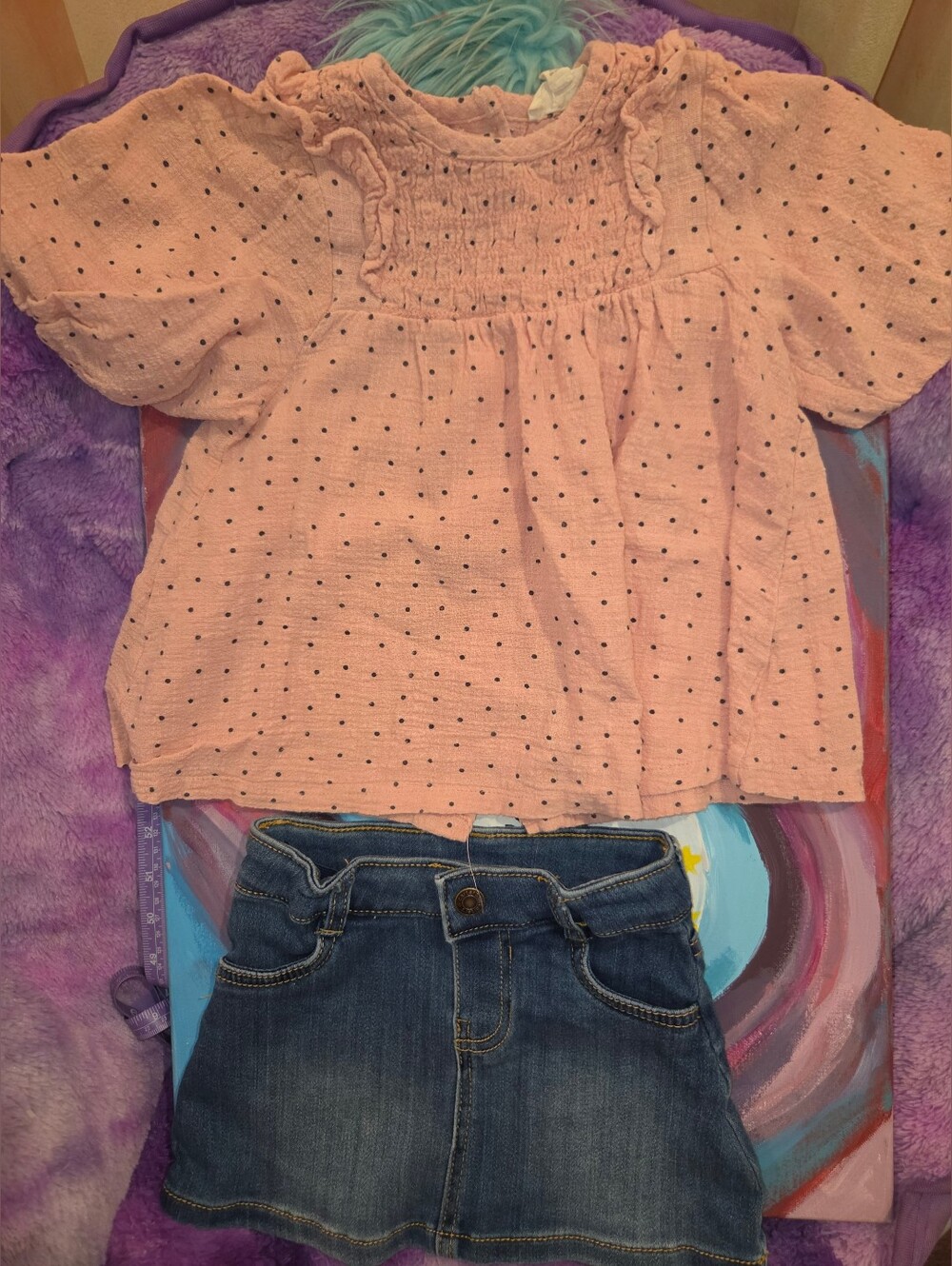 Carter's Blue Jean Skirt & Jessica Simpson Pink Polka Dot Top